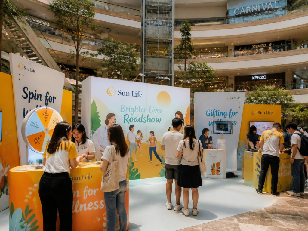 Which Singapore malls accept roadshow bookings and how do you book atrium space?