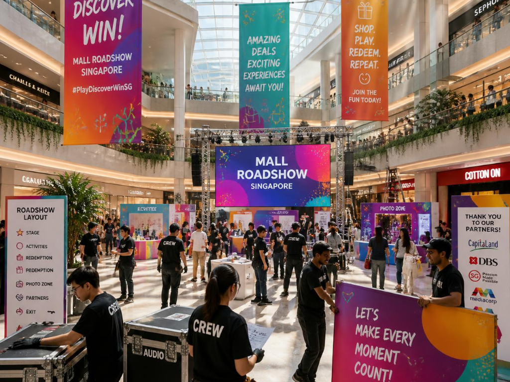 What does a mall roadshow setup in Singapore actually involve?
